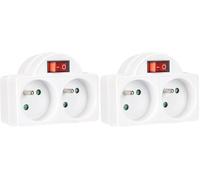 Electraline 531192 Adapteur Fiche Multiprise Biplite avec Interrupteur 2 Prise 16A, Blanc (Lot de 2)