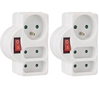 Electraline 531193 Adapteur Fiche Multiprise Triplite avec Interrupteur | 3 Prise (1x16A, 2x6A), Blanc (Lot de 2)