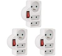 Electraline 531193 Adapteur Fiche Multiprise Triplite avec Interrupteur | 3 Prise (1x16A, 2x6A), Blanc, Paquet de 3