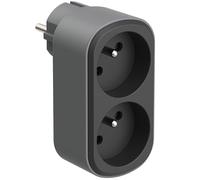 Electraline 531197 Adaptateur Fiche Multiprise Biplite Prima 2 Prises françaises 16A, Adaptateur Murale, Noir/Gris