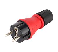 Electraline 55082, Fiche mâle étanche bimatière en Caoutchouc et Polycarbonate, Protection IP54, Super Solide et Haute visibilité, avec Bague de Blocage du câble Hermétiquement Scellée, Rouge