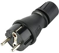 Electraline 55084, Fiche mâle étanche bimatière en Caoutchouc et Polycarbonate, Protection IP54, Super Solide et Haute visibilité, avec Bague de Blocage du câble Hermétiquement Scellée, Noir