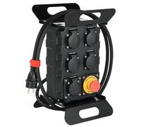 Electraline 60427 Coffret de Chantier 16A, 5 Prises Françaises IP44 16A, avec Disjoncteur Différentiel 30mA et Bouton Poussoir d'arrêt, Cable H07RN-F 3G2.5mm Longueur 2M