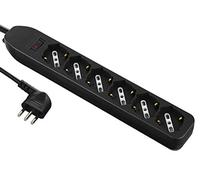 Electraline 61994 Multiprise 6 postes polyvalents, câble 1,5 m, petite prise 10 A, 6 places, noir