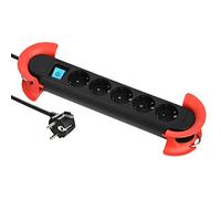 Electraline 62046, Bloc Multiprise Professionnelle avec 5 Prises Schuko, Câble de 5 M, avec 2 Crochets pour Accrocher la Base Noir