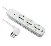 Electraline 62048 Multiprise 9 places, 3 polyvalents, 6 bivalents 10/16A, câble 2 m, fiche petite 10A, blanc