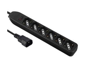 Electraline 62067 multiprises pour UPS avec 6 places bivalentes 10/16 A avec interrupteur de sécurité, fiche entrée type c14, câble 1,5 m, noir