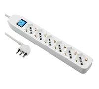 Electraline 62074. Multiprise 6 Places Bulles (Schuko + 10/16 A) avec Interrupteur - Cordon 1,5 m, Blanc, 62071