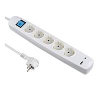 Electraline 62165 Multiprise 5 Prises Schuko avec Interrupteur + 2 USB 3,4 A 17 W (1 Type A + 1 Type C), câble 1,5 m/multiprise/Prise de Table - Fiche Extra Plate