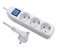 Electraline 62442 Bloc 3 Prises Schuko avec Interrupteur on/FF, câble 3 m, Section 3G1.5, fiche Extra Plate, Blanc, 250 V
