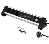 Electraline 62556 Multiprise 3 prises en aluminium pour le bureau avec 2 ports USB 65 W (1 type C PD pour charger des ordinateurs + 1 câble USB 3 A) de 2 m/prise de table/bureau multifonction