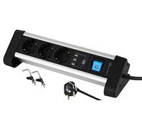 Electraline 62559 Multiple Base Multiple pour Table de Travail avec 3 Prises Schuko + 3 Portes USB 3.4A 2M Fixation avec 2 Supports Inclus, Couleur Métallique