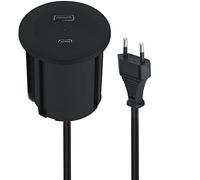 Electraline 62568 Bloc Multiprise Encastrable Compacte avec 2 Prise USB 45W (1 type C Power Delivery + 1 type A 3.0A Q.C.) , pour Bureau/Table, D 54mm ou 60 avec adaptateur inclus, 3 M