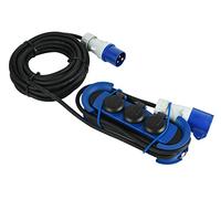 Electraline 62575 Rallonge/Bloc Multiprise Outdoor avec Fiche CEE,3 Prises Schuko + 1 CEE IP44,accrochable avec 2 crochets + serre-câbles élastiques,Câble H07RN-F 3G1.5 Longueur 10M adapté camping