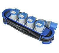 Electraline 62582 Bloc Multiprise Outdoor Camping avec Fiche CEE, 4 Prises CEE 16A (2P+T) IP44, accrochable avec 2 crochets + serre-câbles élastiques,Câble H07RN-F 3G2.5 3M adapté camping, caravane