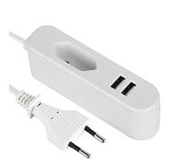 Electraline 70047, Extension électrique Adaptateur de Voyage européen (Type Europlug C) / Chargeur de Charge Rapide Portable avec 2 Ports USB 2.4A 1,5 M de câble, Blanc