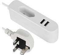 Electraline 70048, adaptateur de voyage Europe / extension électrique portable (type C) vers UK (type J) / chargeur de charge rapide portable avec 2 ports USB 2.4A; 1,5 M de câble, Blanc, 1 Paquet