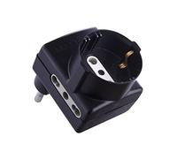 Electraline 70069 Adaptateur avec fiche, 1 Prise Schuko et 2 Prises bivalentes, 10/16 A, 230 V, Noir, Noir