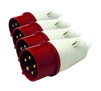 Electraline 80859 Fiche mâle industrielle, IEC, 32A, 3P+N+T, 380V, IP67, Rouge (Lot de 4)