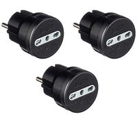 Electraline 92381 Adaptateur Prise 10/16 A, Prise Schuko Adapté pour Voyage en Allemagne, Espagne, Portugal, Autriche, Grèce, Turquie, Noir, Pack de 3