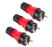 Electraline 92389 Pack de 3 Fiche mâle étanche bimatière en Caoutchouc et Polycarbonate, Protection IP54, Super Solide et Haute visibilité, avec Bague de Blocage du câble Hermétiquement Scellée, Rouge