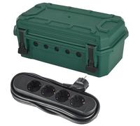 Electraline 92433 Boîte de protection étanche IP54 avec câble 3M 4 prises Multisocket inclus, boîte de rangement de câbles avec 5 sorties de câbles (de 7,5 mm à 12,4 mm), dimensions 320 x 180 x 126 mm