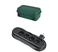 Electraline Boîte de protection étanche IP54, Organisateur de câbles 5 sorties pour câble (de 7,5 mm à 12,4 mm) Dimensions 320 x 180 x 126 mm + Bloc Multiprises 4 Prises Françaises