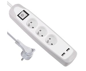 Electraline Gummy 35601 Bloc Multiprise 3 prises et 2 USB - couverture en silicone protection contre impacts - câble 2 mt - fiche plat