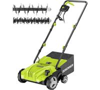 Électro, scarificateur et aérateur 2 en 1, puissance 1500W, largeur de travail 32cm, bac de ramassage de 30L, équipé d'une rouleuse aératrice, ventilateur, profondeur de travail réglable sur 4 niveaux