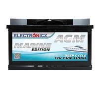 Electronicx Batterie AGM Marine 12V 110Ah / 110 ah Accumulateur solaire à décharge lente - Étanche, sans entretien, pôle positif à droite - Bateau, yacht, voilier, photovoltaïque - usage intensif