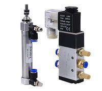 Électrovanne Pneumatique 2 Positions 5 Voies - LNSYSNS Vanne Pneumatique 4V210-08 DC 24V et Cylindre Standard, Équipé d'un Silencieux Pneumatique, d'un Tuyau, D'un Raccord de Tuyau Pneumatique