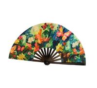 Elegabrillia Éventail Pliant En Satin, éventail Portatif En Bambou, Grand éventail de Danse, Léger et Pliable, Idéal pour La Décoration de Scène, Papillon Coloré
