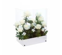 Elegabrillia Industrial Case Coffret à Fleurs en Acrylique Panoramique Boîte Cadeau Rectangulaire Présentoir Portable avec Poignée Étui Élégant pour Bouquets, Blanc