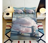 Élégant 3D Printed Drap-Housse Nuage Tower Bridge Microfiber Toucher Doux Maison Chambre étage décoration Artistique 90x200x25cm