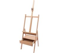 Élégant chevalet pliable en bois de hêtre, modèle à cadre en "H", avec tiroir. Hauteur réglable de 154 à 198 cm. Adapté pour les toiles et les cadres jusqu'à 90 cm. Bois de hêtre finition naturelle