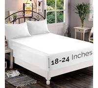 Elegant Comfort 1500 Premium Quality Fitted Sheet Ultra Soft 18-24 inch Extra Deep Pocket - Single Fitted Sheet for High Mattress - Wrinkle Free with Smart Storage Pockets, California King, White