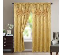 Elegant Comfort Aurora Lot de 2 Rideaux Aspect Jacquard avec cantonnière 137,2 x 213,4 cm Doré