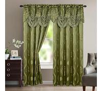 Elegant Comfort Aurora Lot de 2 Rideaux Aspect Jacquard avec cantonnière 137,2 x 213,4 cm Sauge