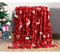 Elegant Comfort Couverture polaire de luxe en velours super doux avec imprimé de Noël sur le thème des vacances - Décoration d'intérieur - Chaude et confortable pour literie d'hiver, canapé et cadeau - 127 x 152,4 cm - Renne bordeaux