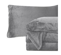 Elegant Comfort Ensemble de draps 4 pièces en Flanelle Velours Pelucheux, de qualité supérieure, Confortable, Chaud, Antistatique, sans Boulochage - Poches Profondes - Très Grand lit, Gris