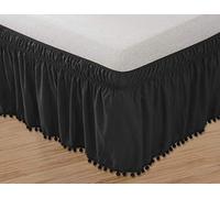 Elegant Comfort Jupe de lit de Luxe avec nœud sur Le Dessus et Franges à Pompons - Style Enveloppant - Enveloppe de lit élastique Infroissable - Hauteur de 40,6 cm - Lit Simple/Deux Places - Noir