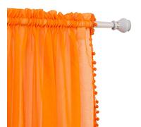 Elegant Comfort Lot de 2 Panneaux de Rideaux Semi-Transparents à Pompons avec Passe-Tringle de 5,1 cm - Rideaux Transparents Solides pour Salon, Chambre à Coucher, 152,4 x 213,4 cm (l x L), Orange