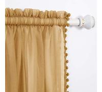 Elegant Comfort Lot de 2 Rideaux Semi-Transparents à Pompons avec Passe-Tringle de 5,1 cm - Rideaux Transparents Solides pour Salon, Chambre à Coucher, 152,4 x 213,4 cm (l x L), doré