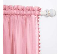 Elegant Comfort Lot de 2 Rideaux Semi-Transparents à Pompons avec Passe-Tringle de 5,1 cm - Rideaux Transparents Solides pour Salon, Chambre à Coucher, 152,4 x 213,4 cm (l x L), Rose poudré