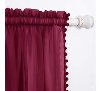 Elegant Comfort Lot de 2 Rideaux Semi-Transparents à Pompons avec Passe-Tringle de 5,1 cm - Rideaux Transparents Solides pour Salon, Chambre à Coucher, 152,4 x 213,4 cm (l x L), Bordeaux