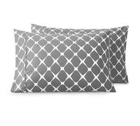 Elegant Comfort Lot de 2 taies d'oreiller Ultra Douces en Microfibre de qualité hôtelière 1500 de qualité hôtelière Double brossée, Infroissable, Taille Standard/Grand lit, Motif Bloomingdale Gris
