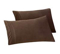 Elegant Comfort Lot de 2 taies d'oreiller Unies 1500 en Microfibre de qualité hôtelière - Tissage Lisse, résistant aux Plis et aux Taches, Facile à Enfiler, Marron