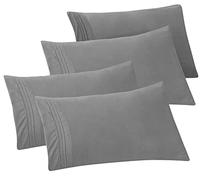 Elegant Comfort Lot de 4 taies d'oreiller Unies 1500 en Microfibre de qualité hôtelière - Tissage Lisse, résistant aux Plis et aux Taches, Facile à Enfiler, taie d'oreiller Standard/Grand lit, Gris