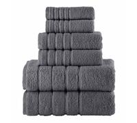 Elegant Comfort Lot de 6 Serviettes de Bain 4 Lignes en Viscose à Rayures, 100% Coton Turc, très absorbantes, Comprend 2 débarbouillettes, 2 essuie-Mains et 2 Serviettes de Bain, Gris