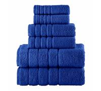 Elegant Comfort Lot de 6 Serviettes de Bain 4 Lignes en Viscose à Rayures, 100% Coton Turc, très absorbantes, Comprend 2 débarbouillettes, 2 essuie-Mains et 2 Serviettes de Bain (Bleu Roi)